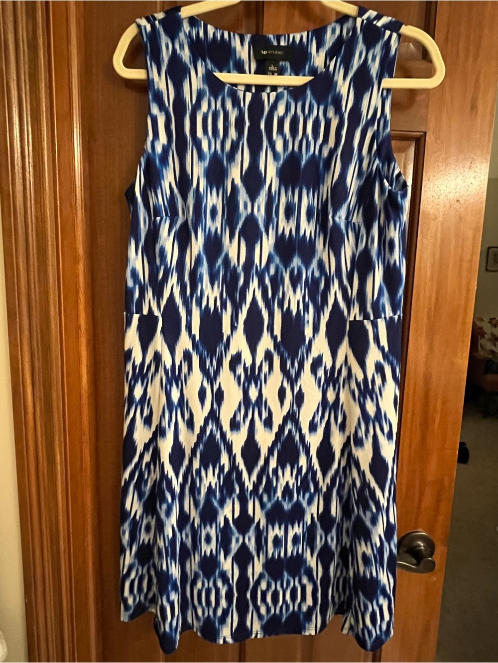 AB Studio Blue & White Sleeveless Patterned Dress
